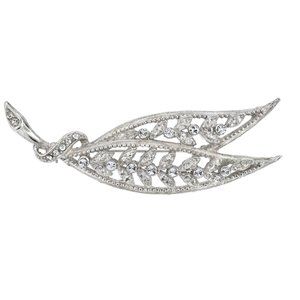 Silver-Tone Pave Crystal Accent Filigree Leaf  Pin